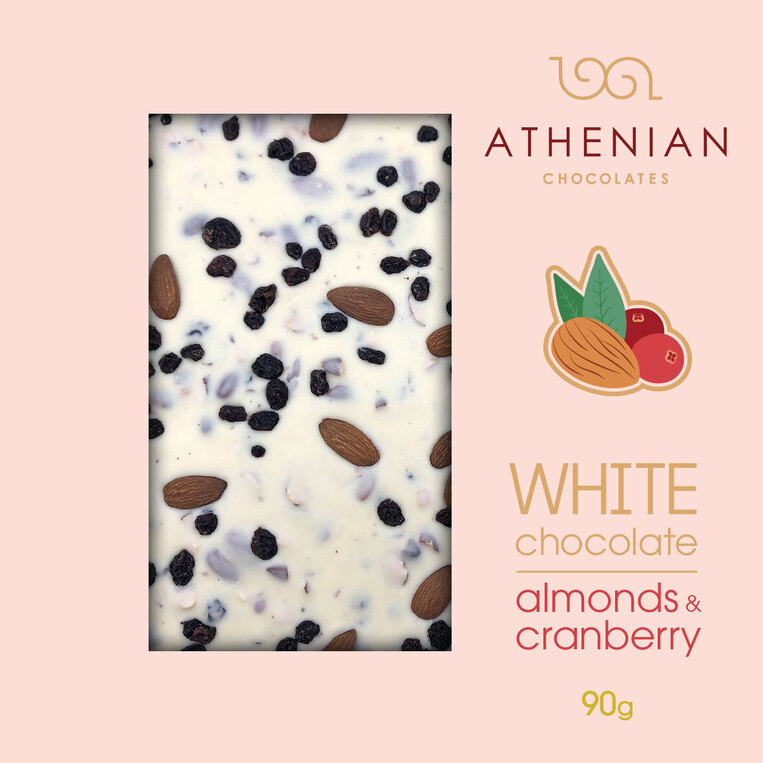 Athenian White Chocolate with Almonds & Cranberries 90g