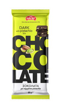 Σοκολάτα dark με κομμάτια pistachio flowpack OSCAR 85γ