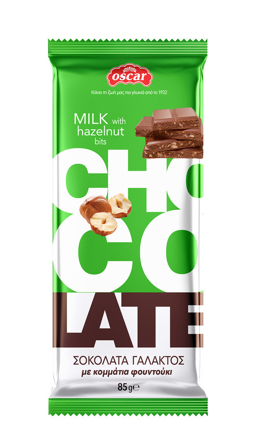 Milk chocolate with hazelnuts flowpack OSCAR 85g