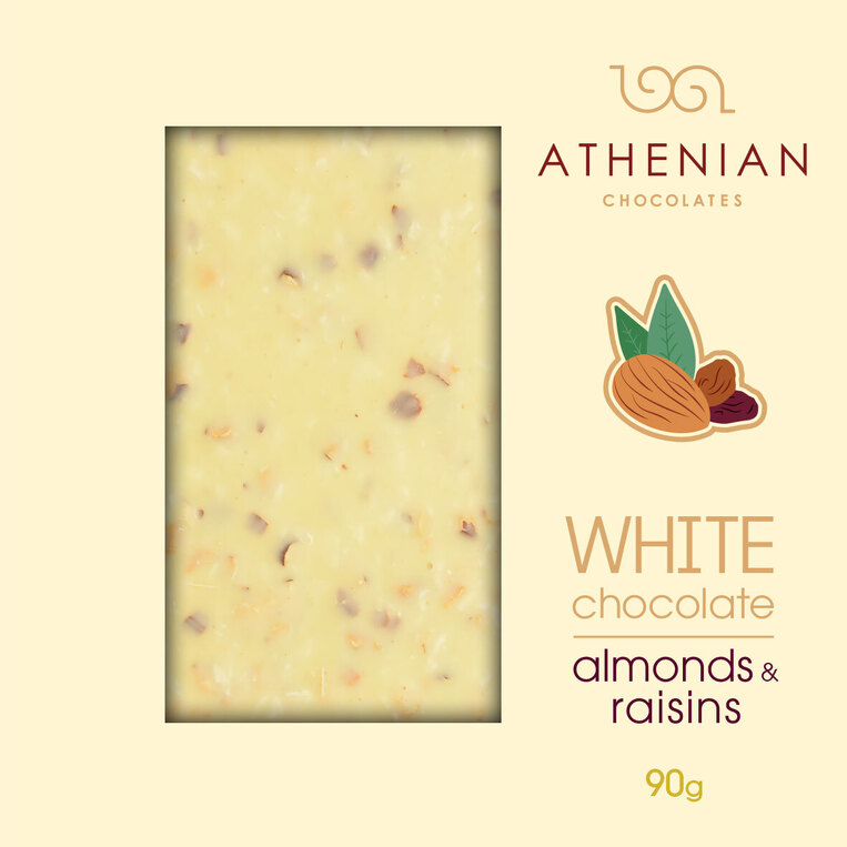 Athenian White Chocolate with Almonds & Raisins 90g