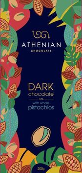 Athenian Πλακίδιο Μαύρης Σοκολάτας 70% με Pistachio Oscar 200g
