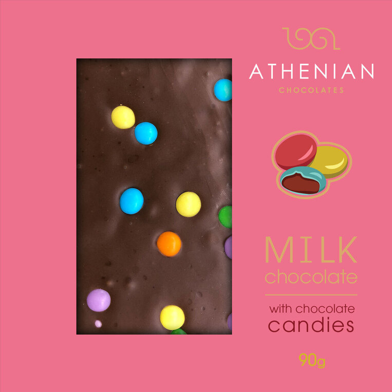 Athenian Milk Chocolate with Sugar-Coated Chocolate Candies 90g